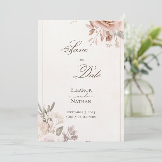 Flowers Boho paarse save the date Kaart (Staand voorkant)