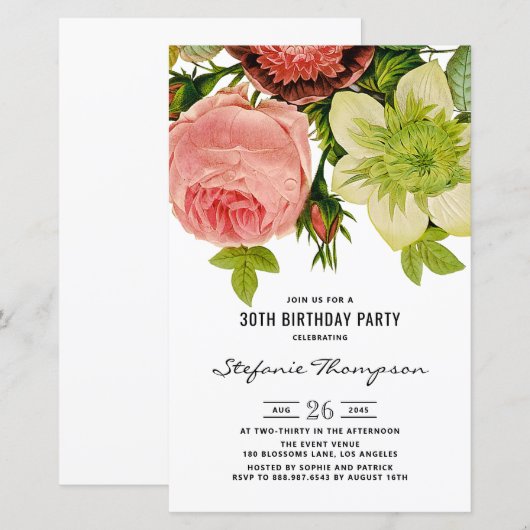 Flowers Botanical 30e verjaardag Uitnodiging (Voorkant / Achterkant)