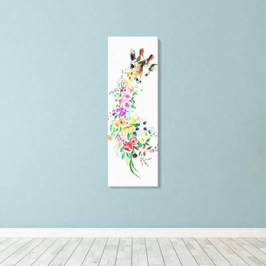 Flowers Bouquet Giraffe Canvas Print - schilderen (Insitu (Houten vloer))