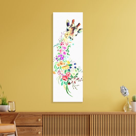 Flowers Bouquet Giraffe Canvas Print - schilderen (Insitu (Woonkamer))