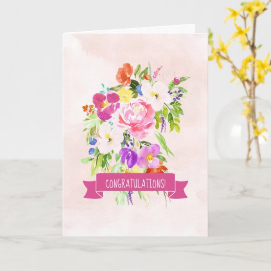 Flowers Bouquet Waterverf Weddenschap gefeliciteer Kaart (Gele Bloem)