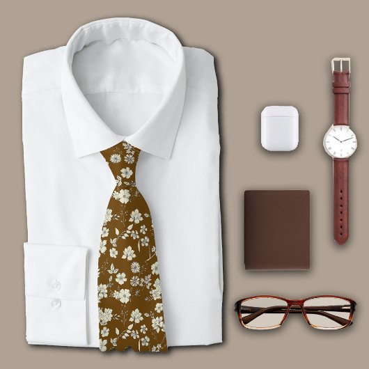 Flowers Brown Personaliseer Initiaal Stropdas