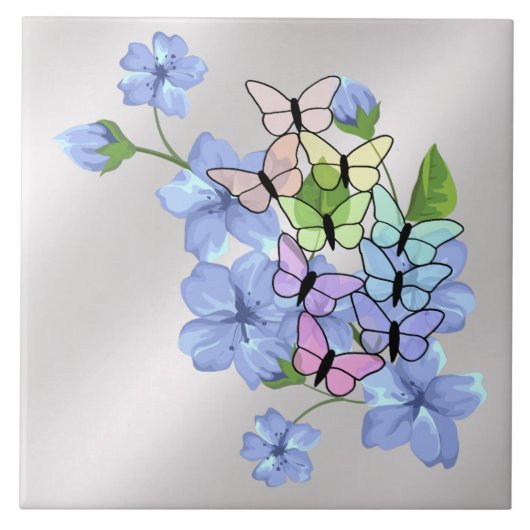 Flowers & Butterflies Ceramic Tile Tegeltje (Voorkant)