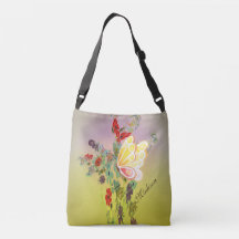 Flowers Butterflies Monogram Print Cross Body Bag