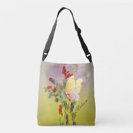 Flowers Butterflies Monogram Print Cross Body Bag Crossbody Tas