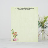 Flowers Butterflies on Green Stationery Briefhoofd (Staand voorkant)