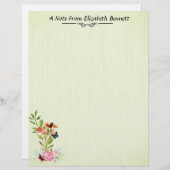 Flowers Butterflies on Green Stationery Briefhoofd (Voorkant / Achterkant)