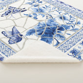 Flowers Butterfly Blue en White Chinoiserie Chic Sherpa Deken (3/4)