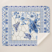 Flowers Butterfly Blue en White Chinoiserie Chic Sherpa Deken (Voorkant (horizontaal))