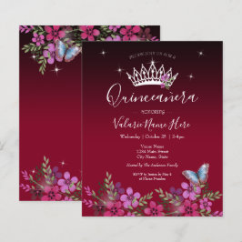 Flowers Butterfly Quinceanera Budget Invitation