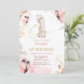  Flowers Butterfly Striped Chic 1s Birthday Kaart (Staand voorkant)
