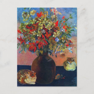 Flowers & Cats by Paul Gauguin, Vintage Fine Art Briefkaart