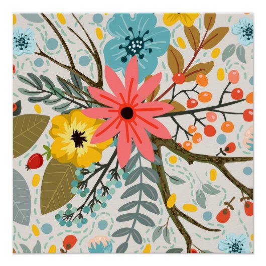 Flowers Colorful Waterverf Cute Perfect Poster (Voorkant)