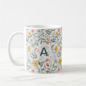 Flowers Coral Mustard Monogram Vivid Koffiemok (Links)