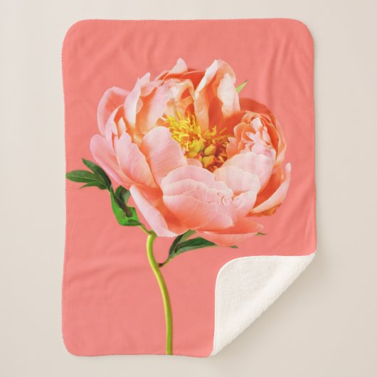 Flowers | Coral Peony Blossom Sherpa Deken (Voorkant)