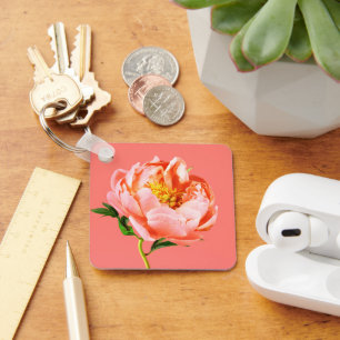 Flowers   Coral Peony Blossom Sleutelhanger
