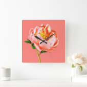 Flowers | Coral Peony Blossom Vierkante Klok (Huis)