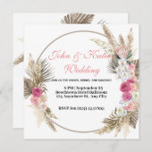 Flowers Crest | Rustic Kraft Circle Floral Wedding Kaart (Voorkant / Achterkant)