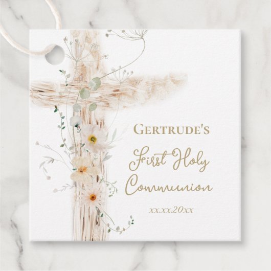 flowers cross First Holy Communion Bedankjes Labels (Voorkant)