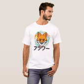 Flowers - Cute Kawaii Anime Fox - Japanse esthet T-shirt (Voorkant volledig)