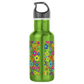 Flowers Cute Kinder Water Bottle met Name Green Waterfles (Achterkant)