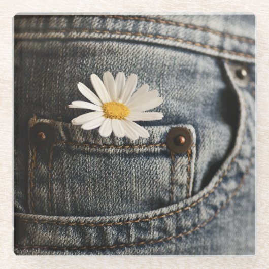 Flowers | Daisy in Jeans Pocket Glazen Onderzetter (Voorkant)