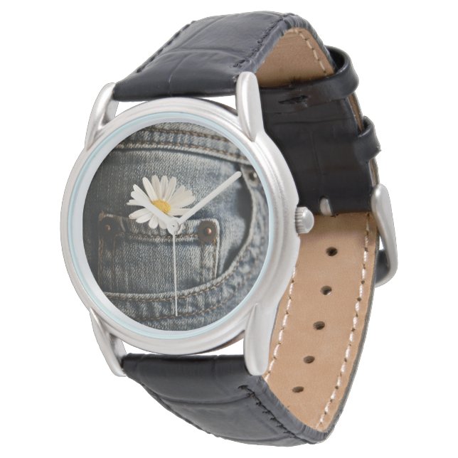 Flowers | Daisy in Jeans Pocket Horloge (Gekanteld)