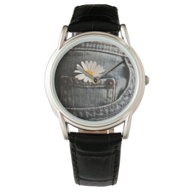 Flowers | Daisy in Jeans Pocket Horloge (Voorkant)