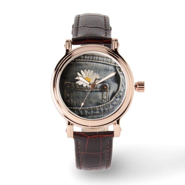Flowers | Daisy in Jeans Pocket Horloge (Voorkant)