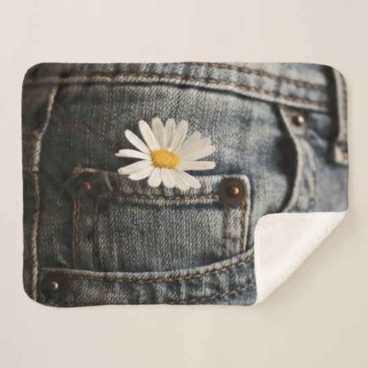 Flowers | Daisy in Jeans Pocket Sherpa Deken (Voorkant (horizontaal))