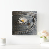 Flowers | Daisy in Jeans Pocket Vierkante Klok (Huis)