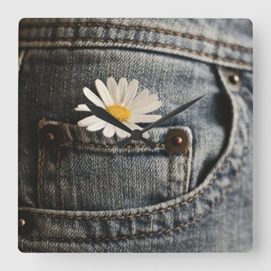Flowers | Daisy in Jeans Pocket Vierkante Klok (Voorkant)