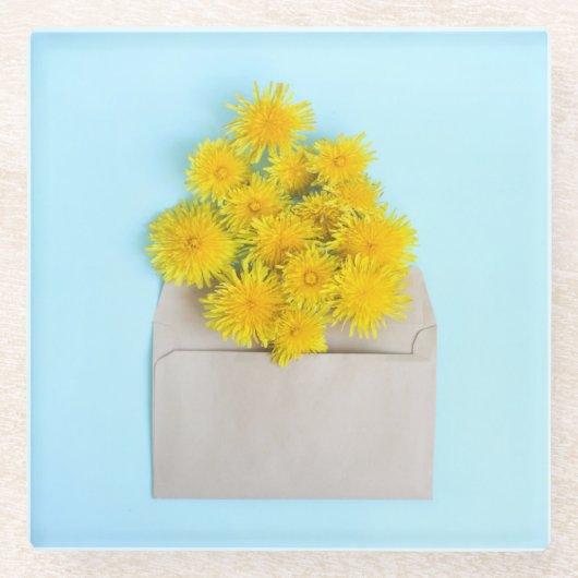 Flowers | Dandelions in Envelope Glazen Onderzetter (Voorkant)
