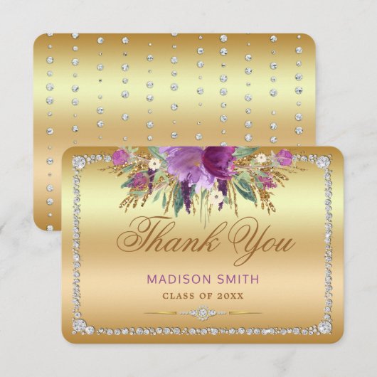 Flowers Diamonds Afstuderen Dank u Gold Aankondiging (Voorkant / Achterkant)