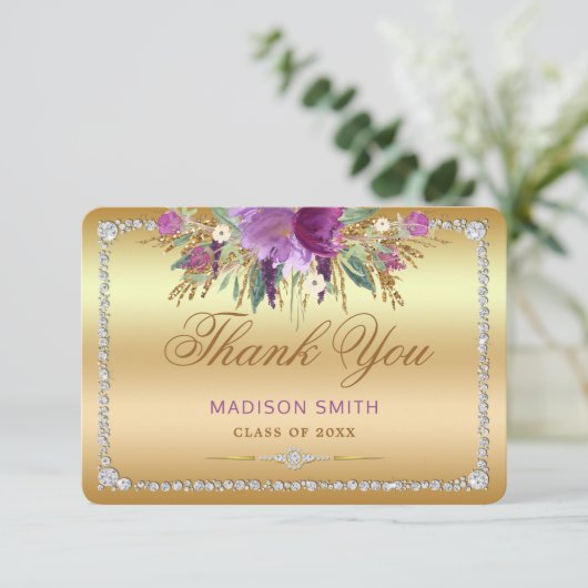 Flowers Diamonds Afstuderen Dank u Gold Aankondiging (Staand voorkant)