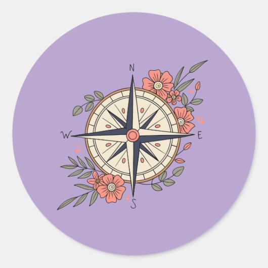 Flowers, Directions, Compass  Ronde Sticker (Voorkant)