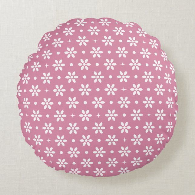 Flowers, Dots & Sparkles-Magenta Rond Kussen (Voorkant)