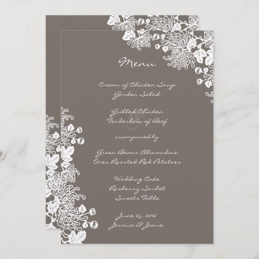  Flowers Driftwood Grijs Bruiloft Menu (Voorkant / Achterkant)