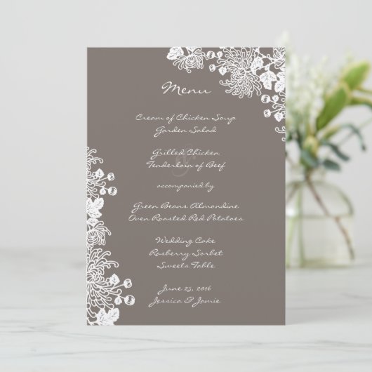  Flowers Driftwood Grijs Bruiloft Menu (Staand voorkant)