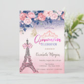 Flowers,Eiffel Tower Bow Butterfly Quinceanera Kaart (Staand voorkant)