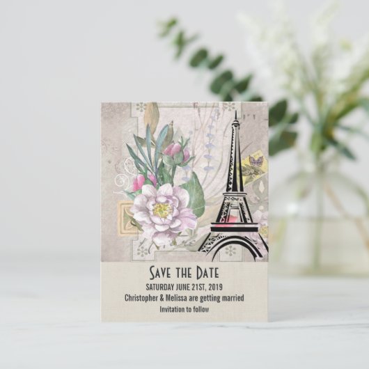 Flowers, Eiffeltoren Bewaar de datum Briefkaart (Staand voorkant)