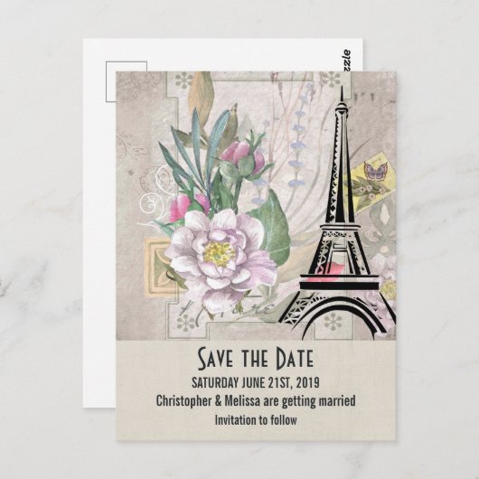 Flowers, Eiffeltoren Bewaar de datum Briefkaart (Voorkant / Achterkant)