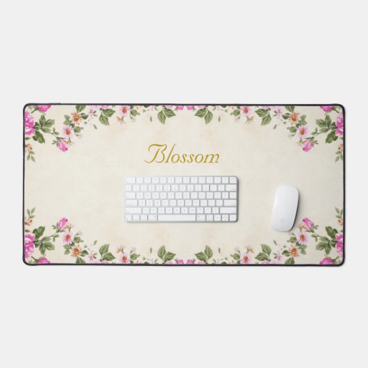 Flowers en bewerkbaar Golden Script Bureaumat (Keyboard & Muis)
