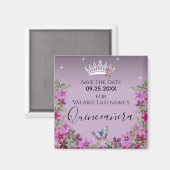 Flowers en Butterfly Quinceanera Save the Date Ma Magneet (Voorkant / Achterkant)
