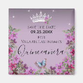 Flowers en Butterfly Quinceanera Save the Date Ma Magneet (Voorkant)