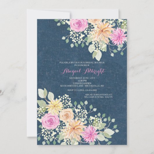 Flowers en Denim Invitation Kaart (Voorkant)