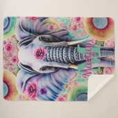 Flowers en Elephant Personalized Name Waterverf Sherpa Deken (Voorkant (horizontaal))