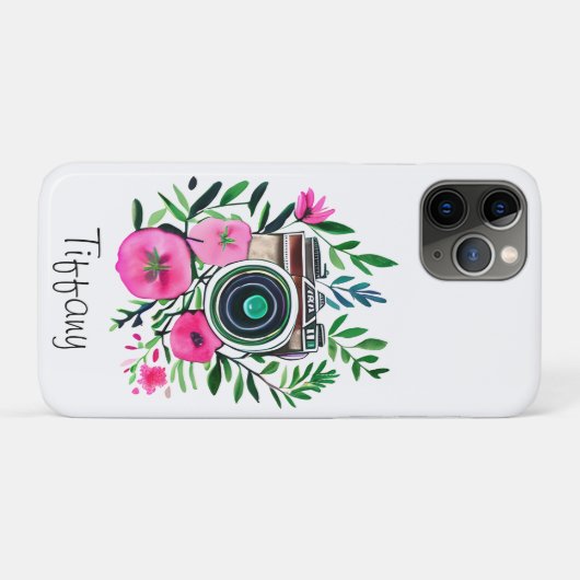 Flowers en Retro Camera Gepersonaliseerd Case-Mate iPhone Case (Achterkant (horizontaal))