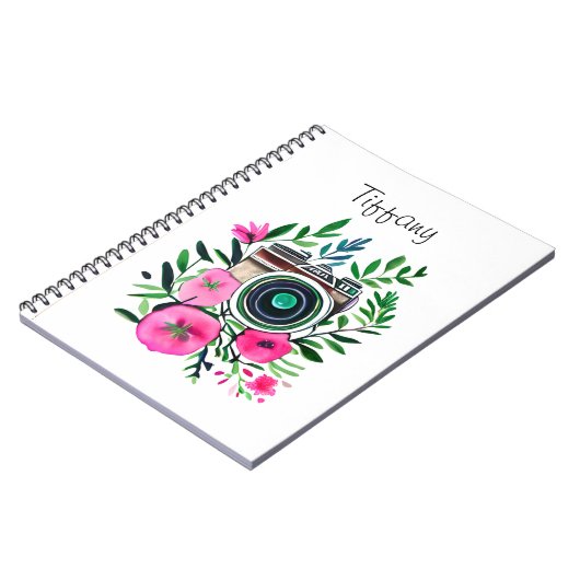  Flowers en Retro Camera Gepersonaliseerd Notitieboek (Linkerzijde)