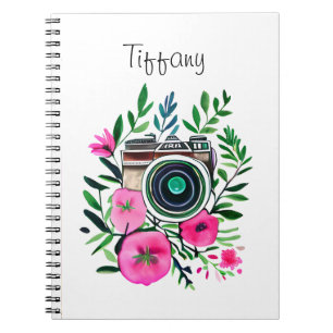 Flowers en Retro Camera Gepersonaliseerd Notitieboek